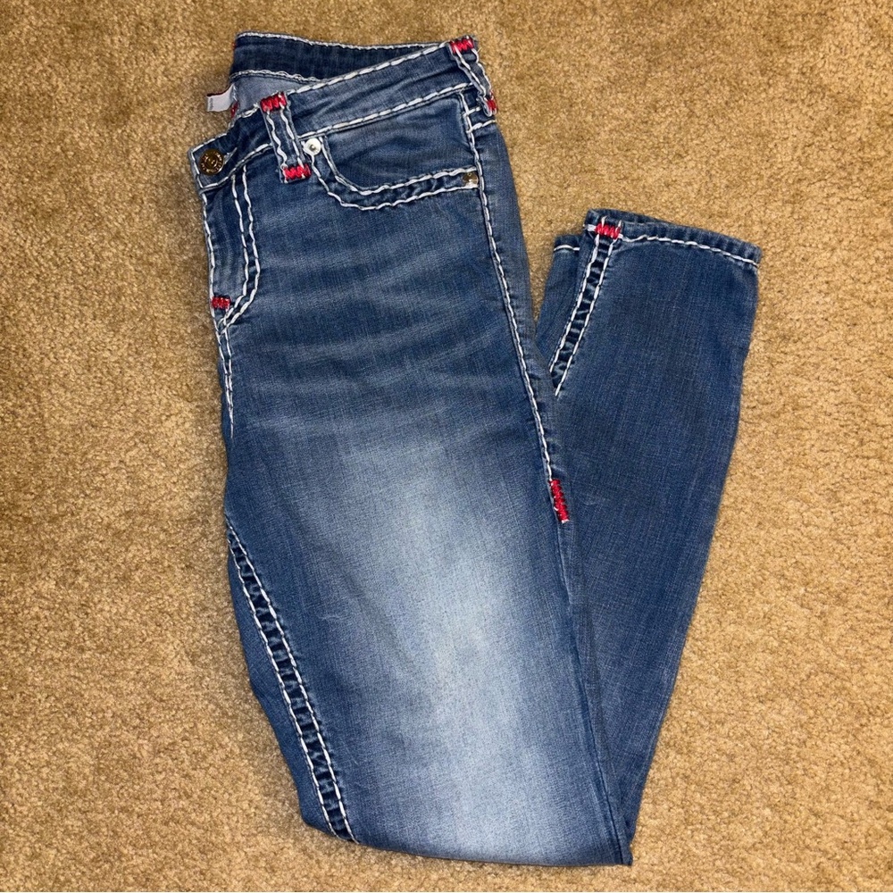 True Religion Blue Jeans with Contrast Stitching